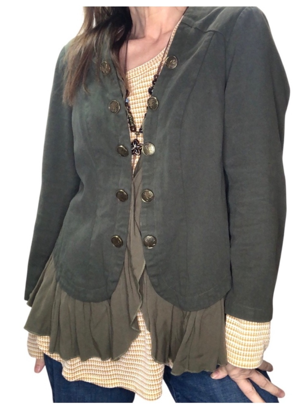 BloomChic Military Green Ruffle Trim Blazer size 1X (14-16)